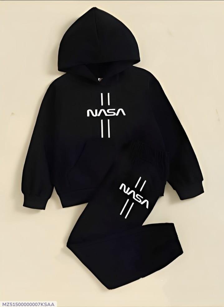 2 pcs boys fleece printed hoodie tracksuit - Image 3