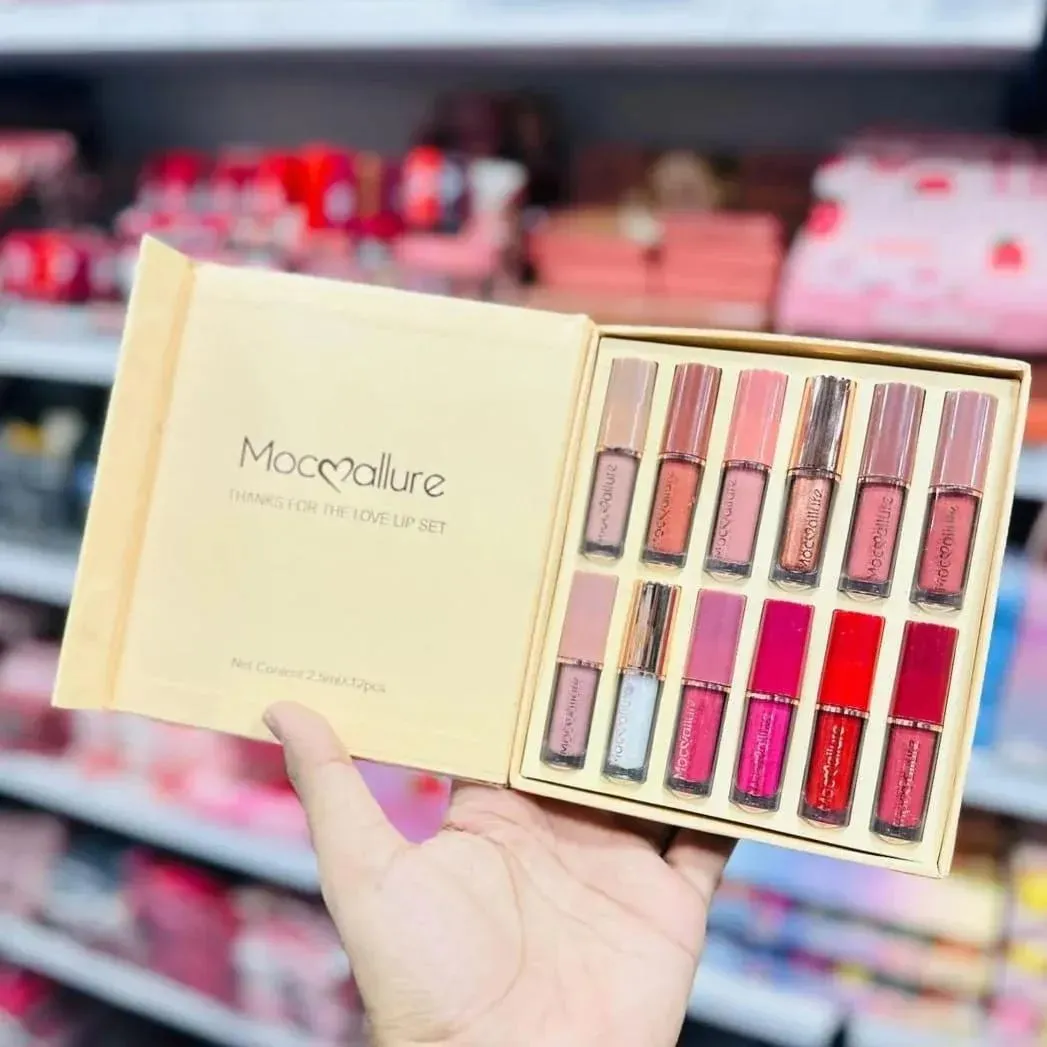 12 Pcs Matte Lip Gloss set - Bold Finish in Beautiful shades of Red pink and Nude - Image 3