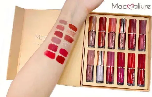 12 Pcs Matte Lip Gloss set - Bold Finish in Beautiful shades of Red pink and Nude - Image 4